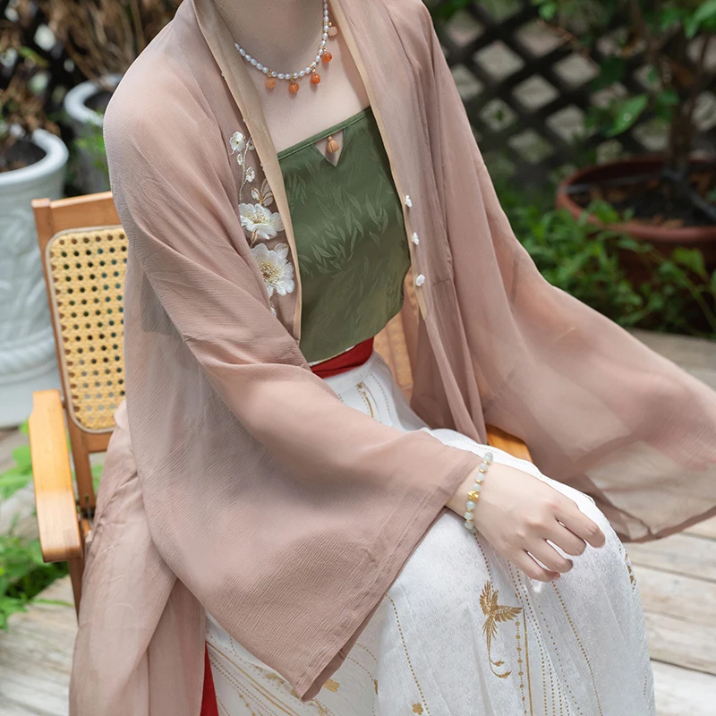 

Оригинальный дизайн ханьфу Tonguan: летняя новинка, повседневная длинная рубашка с прямым воротником и бретелями, традиционный женский костюм