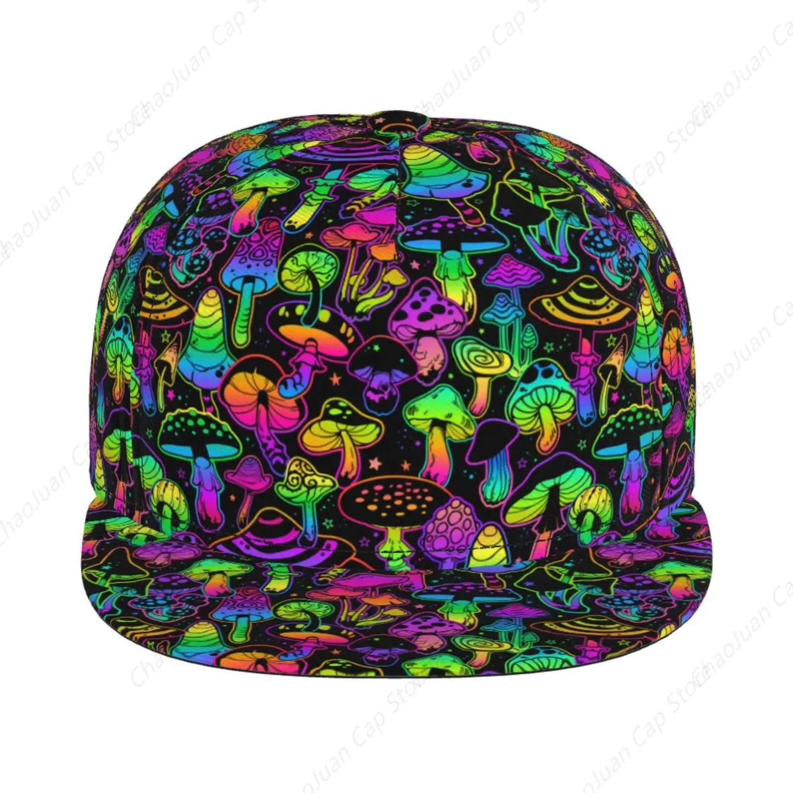 Bright Magic Mushrooms Snapback Hat for Men Women, Stylish Mushroom Flat Bill Hat Baseball Caps Adjustable Flat Brim Hip Hop