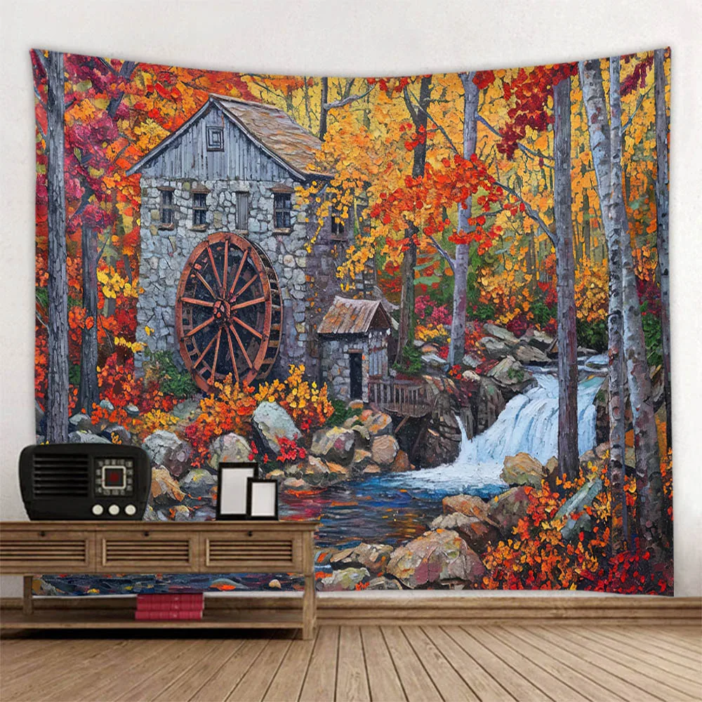 Forest Flower Cluster Landscape Oil Painting Tapestry Aesthetic Wall Hanging for Bedroom Living Room Luxurious Decor