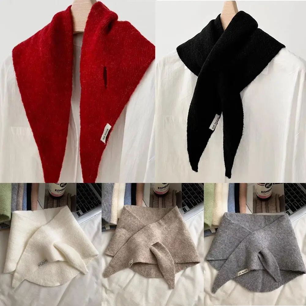 

Triangular Knitted Scarf Knitted Coldproof Shawl Neck Warmer Neck Protection Windproof Warm Autumn And Winter Fake Collar