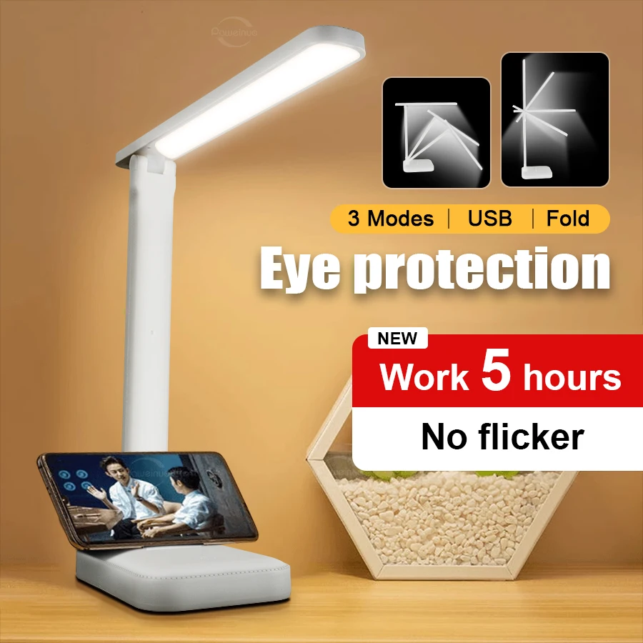 LED Rechargeable Table Lamp 3 Modes Student Study Dormitory Reading Light Adjustable Touch Switch Folding Desk Lamp Night Light