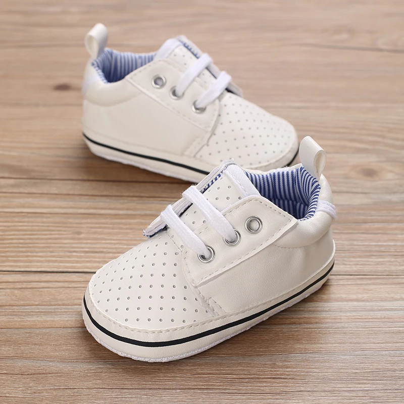 Spring and Autumn New Boys' PU Fashion Sports Shoes First Walking Baby White Baptist Shoes