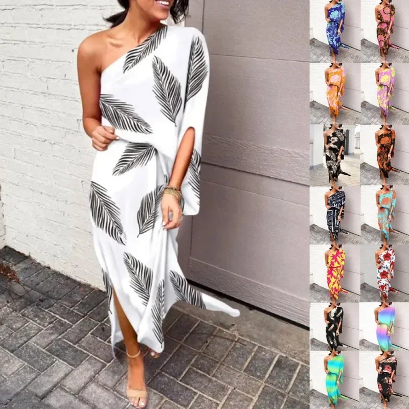 New women's sexy slanted elegant single arm long skirt independent dress