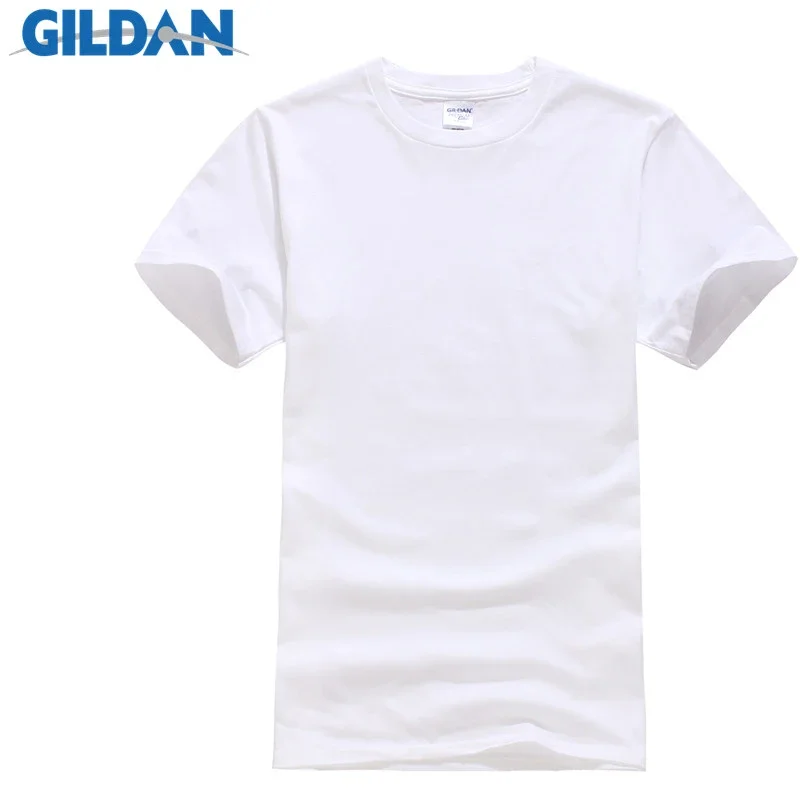 GILDAN Summer Men T-shirts Solid Color Slim Fit Short Sleeve T Shirt Mens New O-Neck Tops Basic TShirts Brand Clothing Plus Size