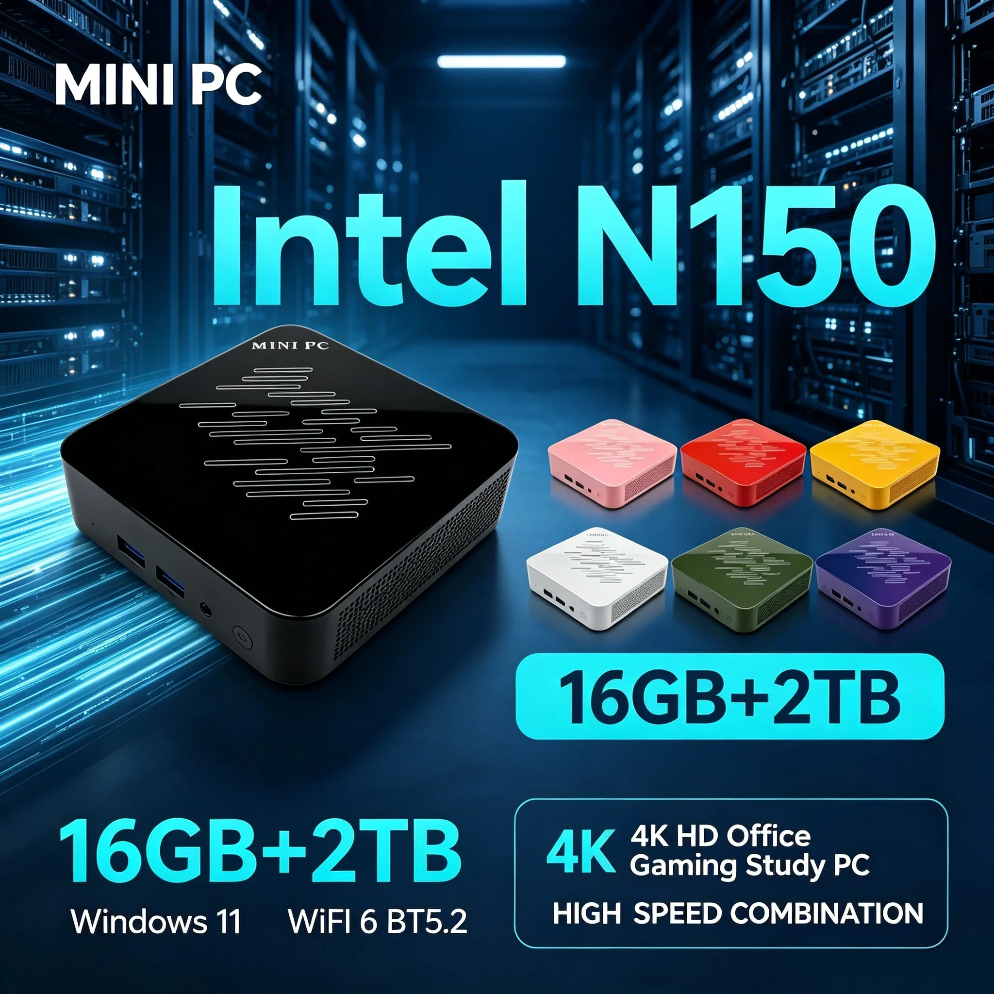 Intel N150 Mini Computer Host 16GB RAM Optional 1TB 2TB SSD Windows 11 WiFi 6 BT5.2 Mini PC For Home Daily Work Use