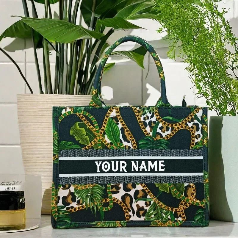 Bolso de mano personalizado con nombre, bolso de mujer de lona de gran capacidad impreso a la moda