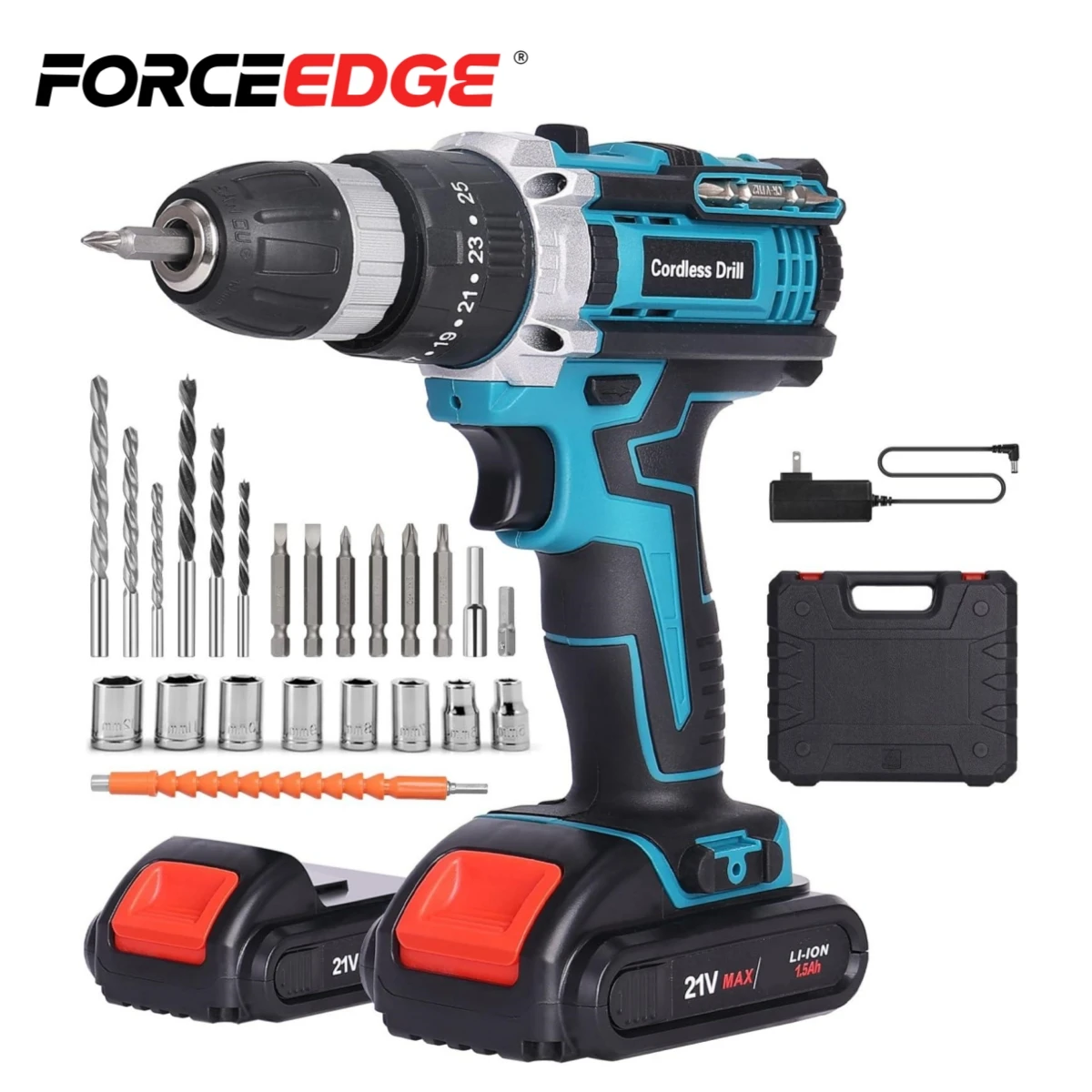 

3 in 1 Cordless Drill Tightening 35Nm Impact Drill 21V Cordless Screwdriver with 2 x 1500mAh Batteries Cordless Screwdriver