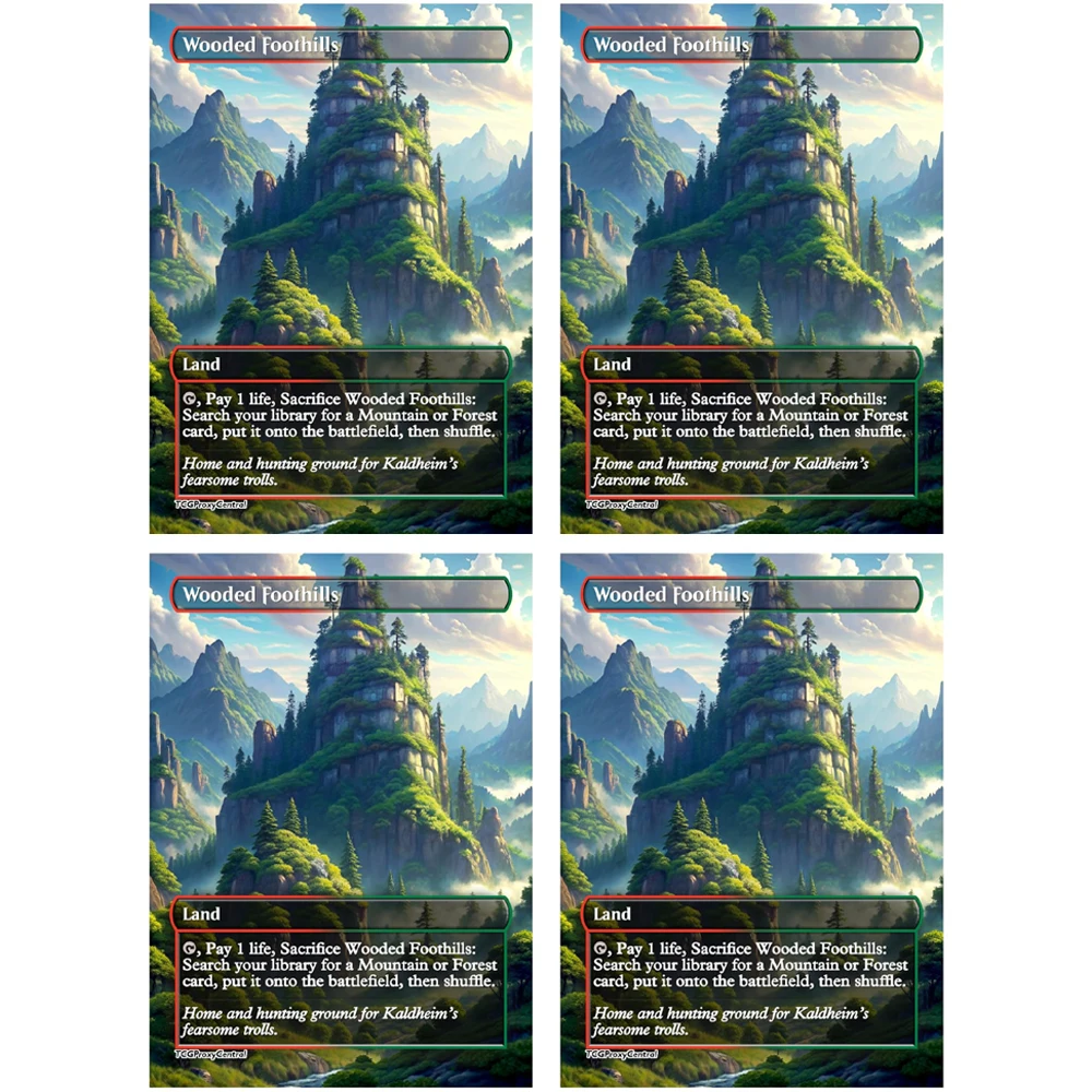 

4X Wooded Foothills Anime MTG Collection Card Game Full Art with Foil Refractive Color Flash Card Child Gifts Handmade