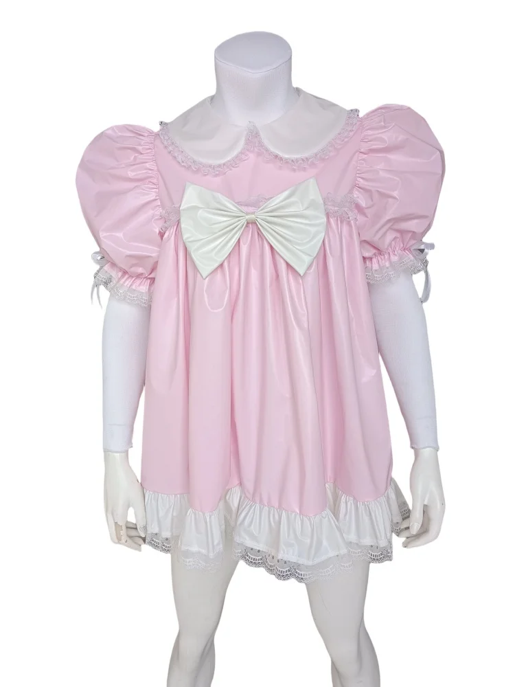 Vestido personalizado estilo Sissy para bebé adulto de PVC rosa LangKee Haian con gorro y bombachos a juego