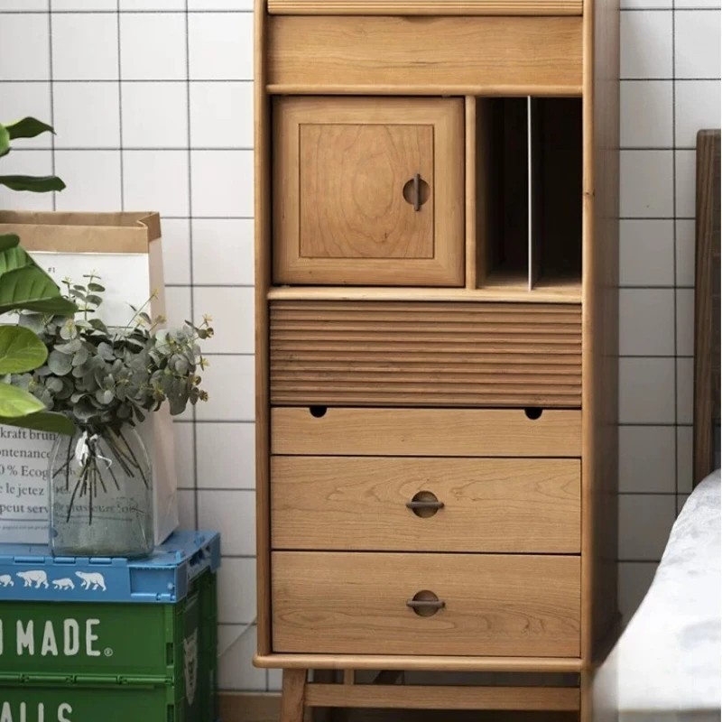 

Soft dressing, bedside integrated cabinet, solid wood bedroom, large-capacity storage, vanity table, retro wabi sabi