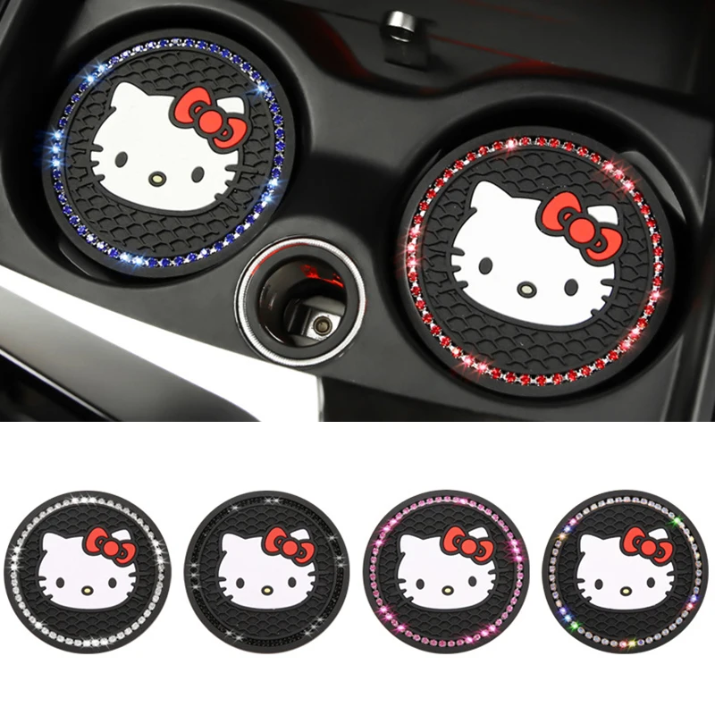 Cartoon Sanrio Universal Car Coasters Kawaii Hello Kitty Anime Car Coaster Cute Anti Slip Pad Accessories Decorate Girls Gifts