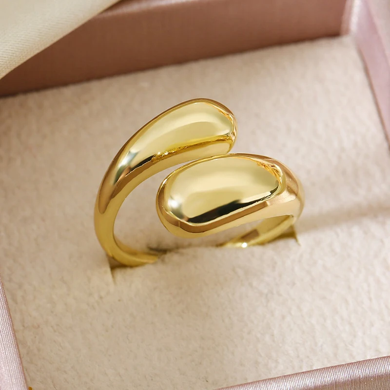 

Geometric Glossy Double Ball Beads Rings For Women Smooth Open Gold Color Wedding Couple Rings Aesthetic Polished Jewelry Gift