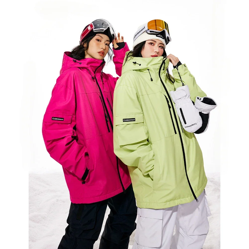 

Fluorescent Pink Ski Jacket for Men Women Windproof Overalls Hoodie Waterproof Outdoor Jackets Snowboard Sports Clothing Unisex