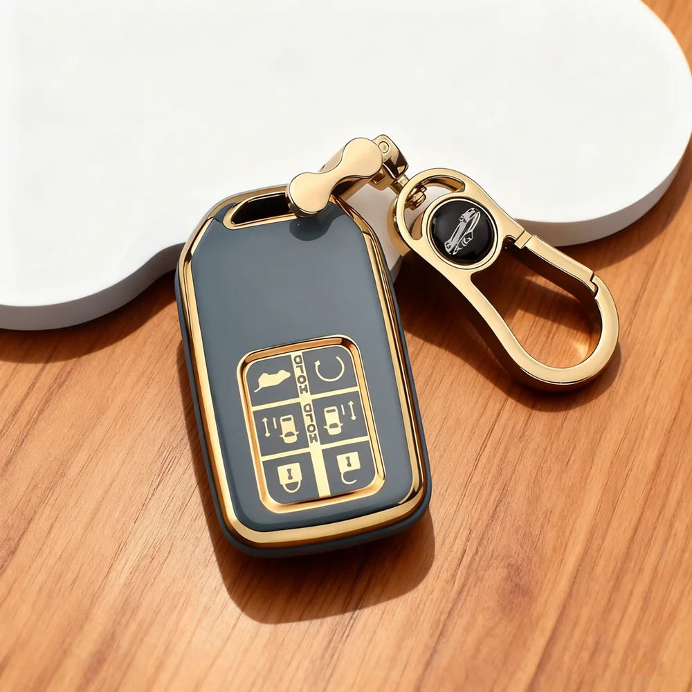 Soft TPU Car Key Case for Honda Civic Fit Vezel HRV BRV Jazz Shuttle Protective Remote Key Cover Holder with Keychain Accessory