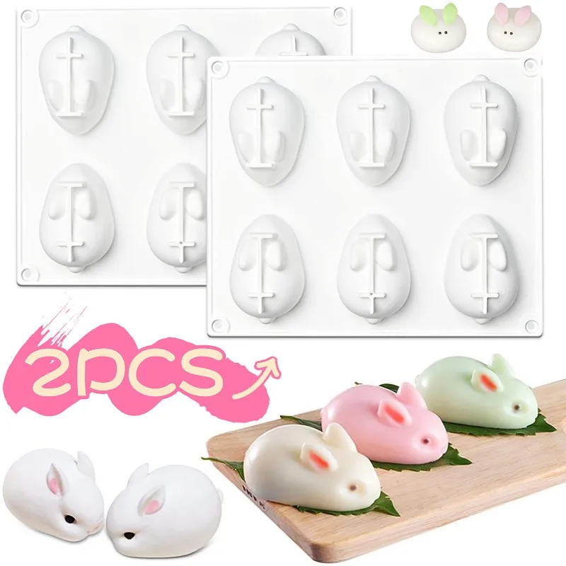 6 Cavity 3D Silicone Rabbit Mold Easter Bunny Chocolate Mousse Cake Mold DIY Pudding Jelly Dessert Molds Soap Candle Model Tray