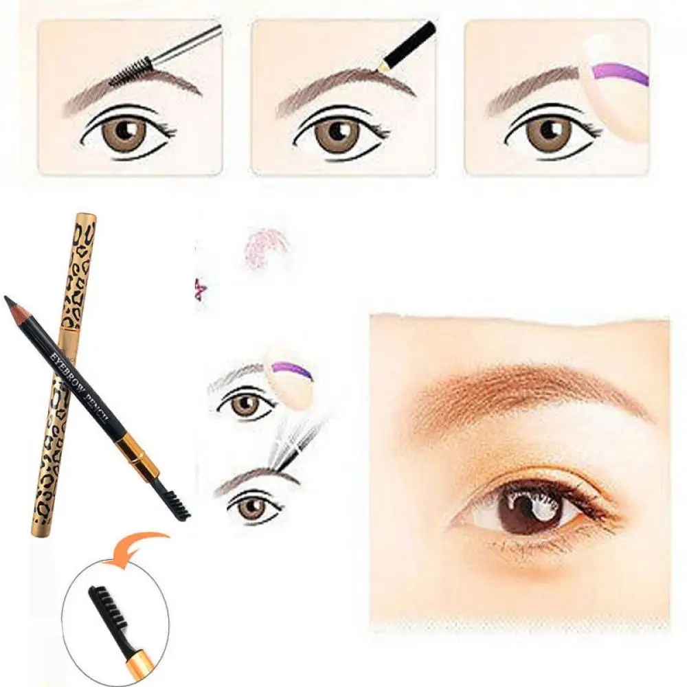 Fashion Cosmetic Women Leopard Eyeliner Eyebrow Pencil Brush Makeup