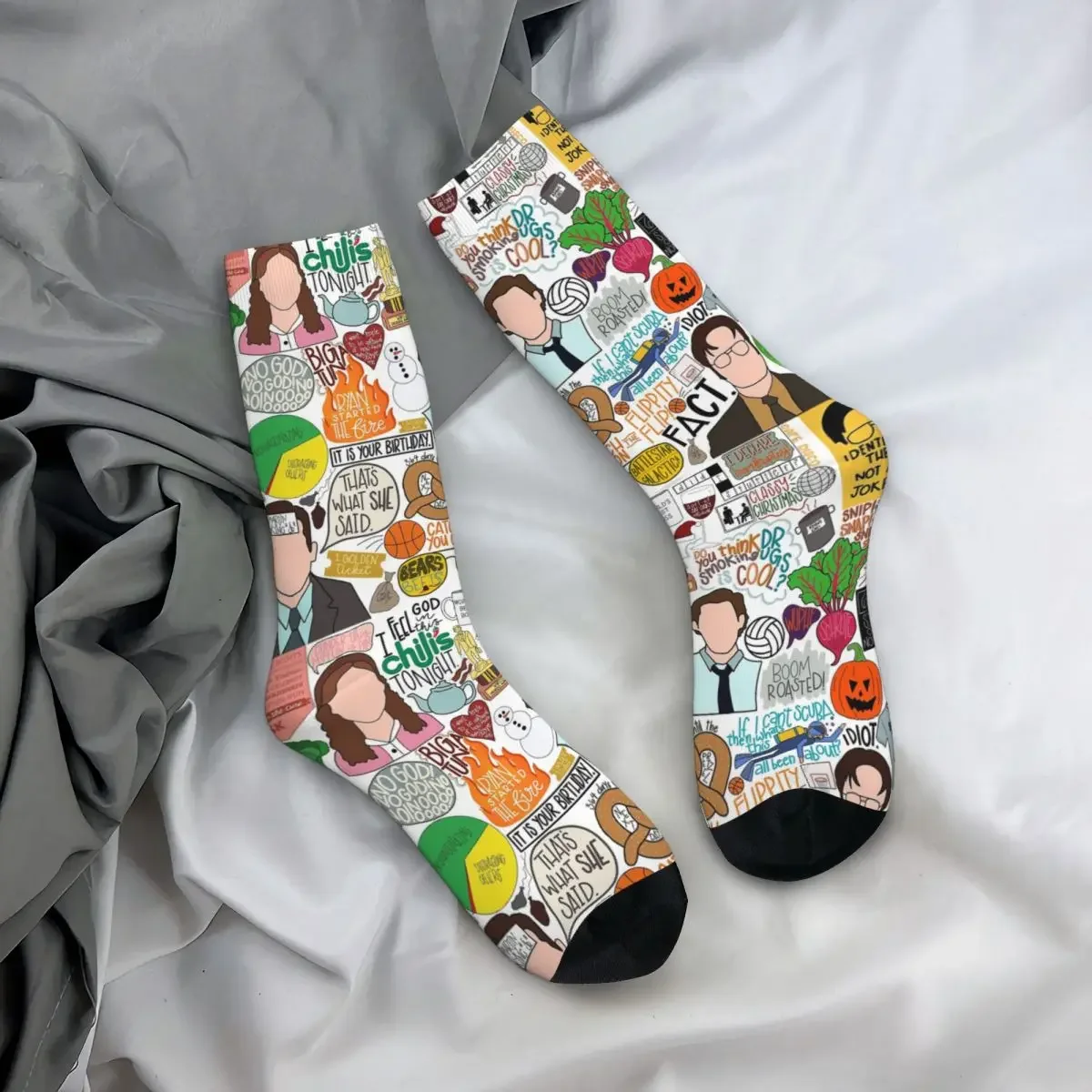 The Office SOCKS Harajuku ถุงน่องนุ่มพิเศษสำหรับผู้ชายผู้หญิง, ถุงเท้ายาวทุกฤดูชุดถุงเท้าเป็นของขวัญ