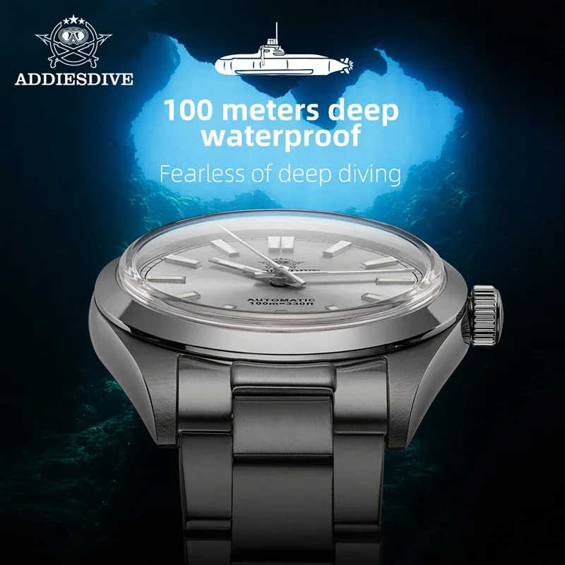 ADDIESDIVE Top Brand 36mm PT5000  Automatic Mechanical Watch Bubble Mirror Pot Cover Glass Watches 100M Dive Luminous Wristwhach