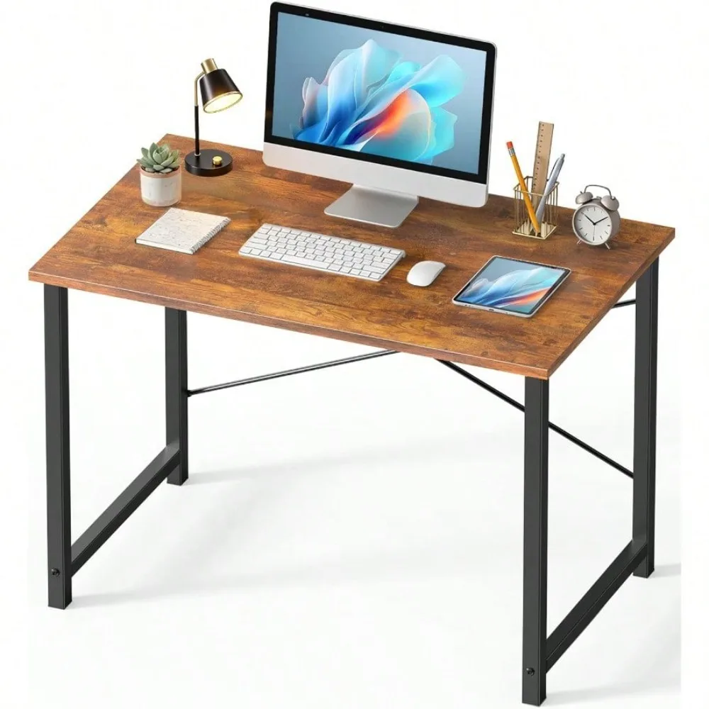 

40 Inch Computer Home Office Desk For Small Spaces, Writing Work Study Student Bedroom Table With Metal Frame, Modern Rust
