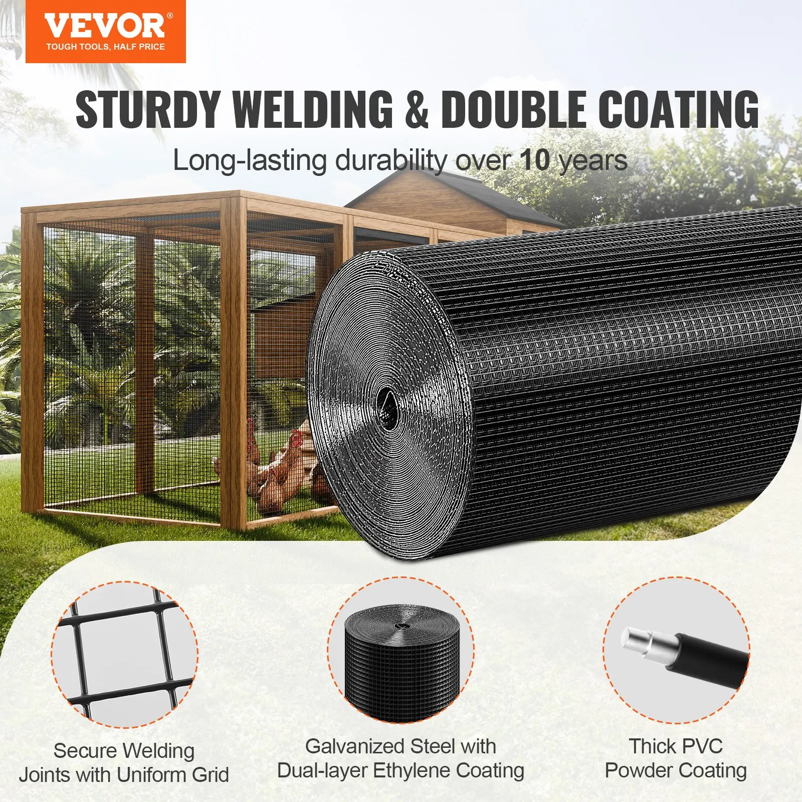 

Hardware Cloth, 24'' X 100' Galvanized Wire Mesh Roll, 19 Gauge Chicken Wire Fence Roll, Vinyl Coating Metal Wire Mesh For