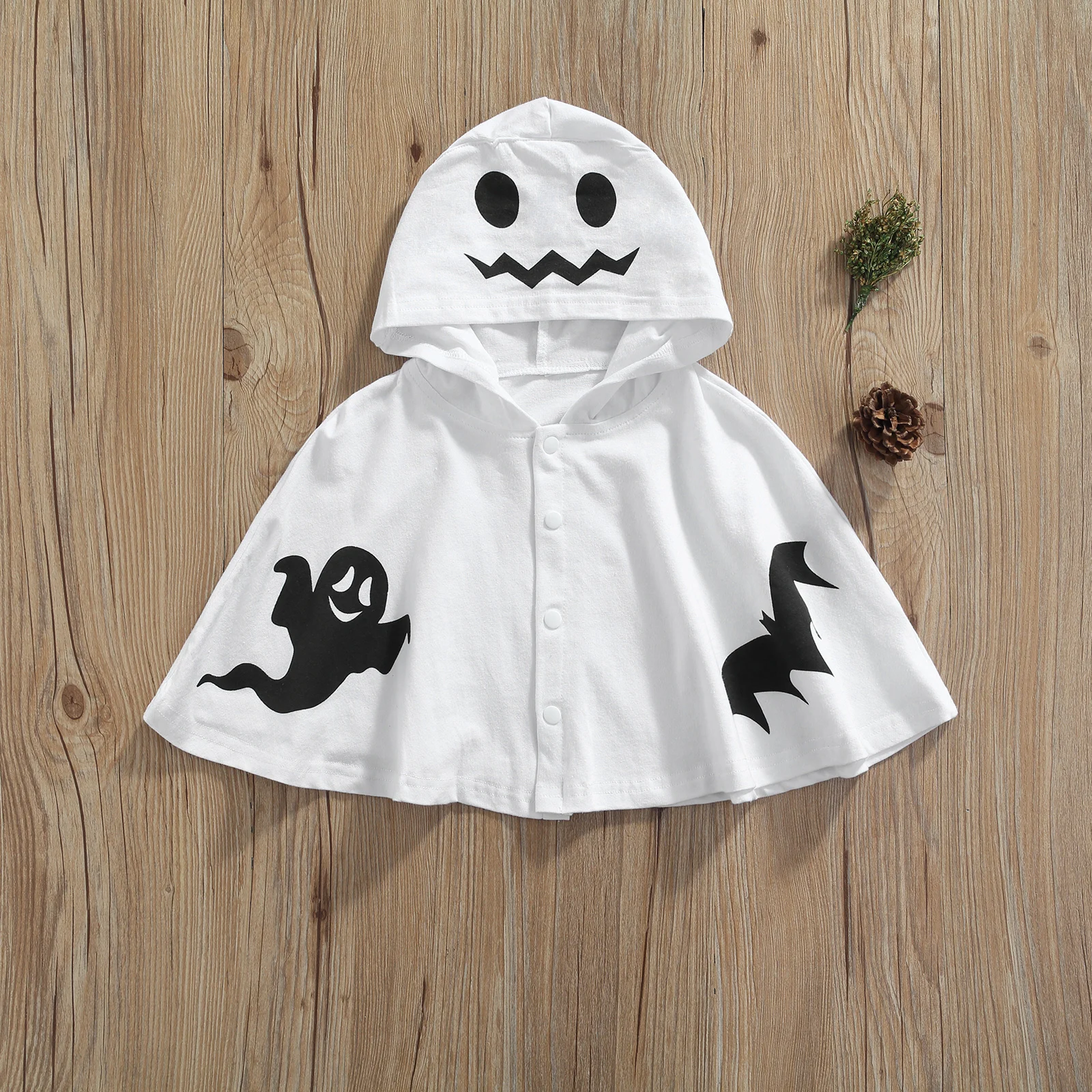 Toddler Halloween Capes Boys Girls Big Eyes Cartoon Pattern Print Drawstring White Loose Hooded Windproof Jacket Cosplay Costume