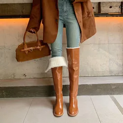 MKKHOU Fashion Over The Knee Boots Women's New High-Quality Genuine Leather Boots Wool Boots Winter Warm Snow Boots Long Boots