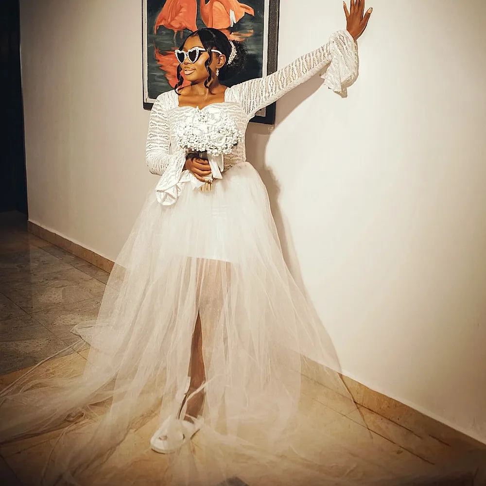 

Overlayer Tulle Skirts Long Tutu Girls Party Birthday Skirt Bridal Formal Wear Skirt Front Slit See Through Maxi Skirt