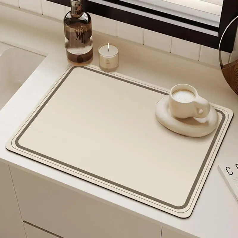 Diatomite Dish Drying Mat Absorbent Quick Dry Non Slip Heat Resistant Pad for Kitchen Countertop Sink Home Use
