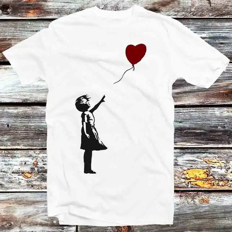 Banksy Girl Hearth Love Balloon T Shirt Vintage Retro Cool Cartoon Anime Top B741