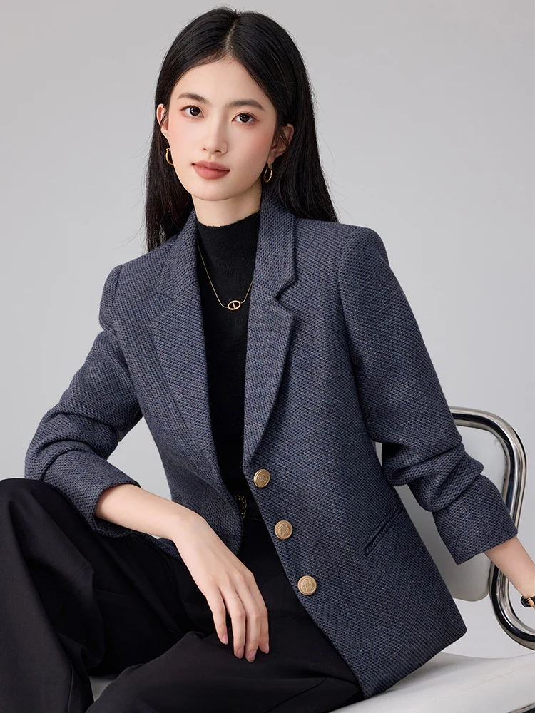 Gray Woolen Suit Jacket Women's Spring Autumn Short Style Korean Version Elegant Personality Small Size Fashionable Coat