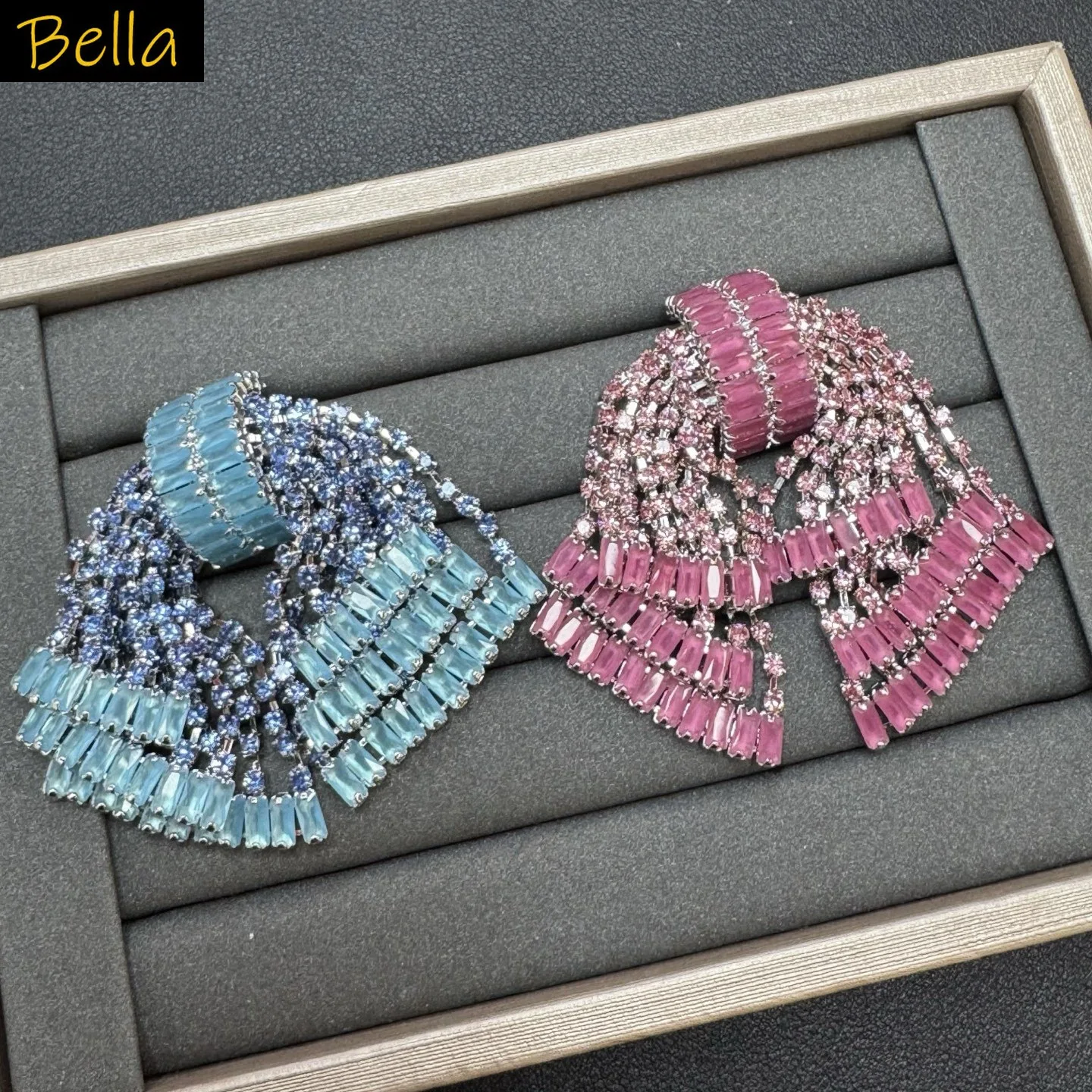 

blue pink cubic zirconia earrings for women luxury jewelry large stud earrings wedding dinner party anniversary gift
