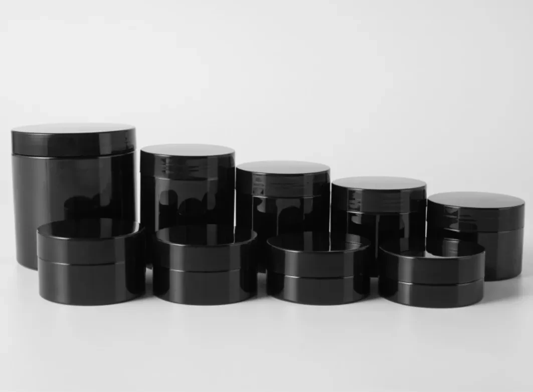 20szt 50ml 60ml 80ml 100ml 120ml 150ml 200/250m pusty plastikowy czarny słoik na krem butelka PET opakowanie kosmetyczne słoik na krem z nakrętką
