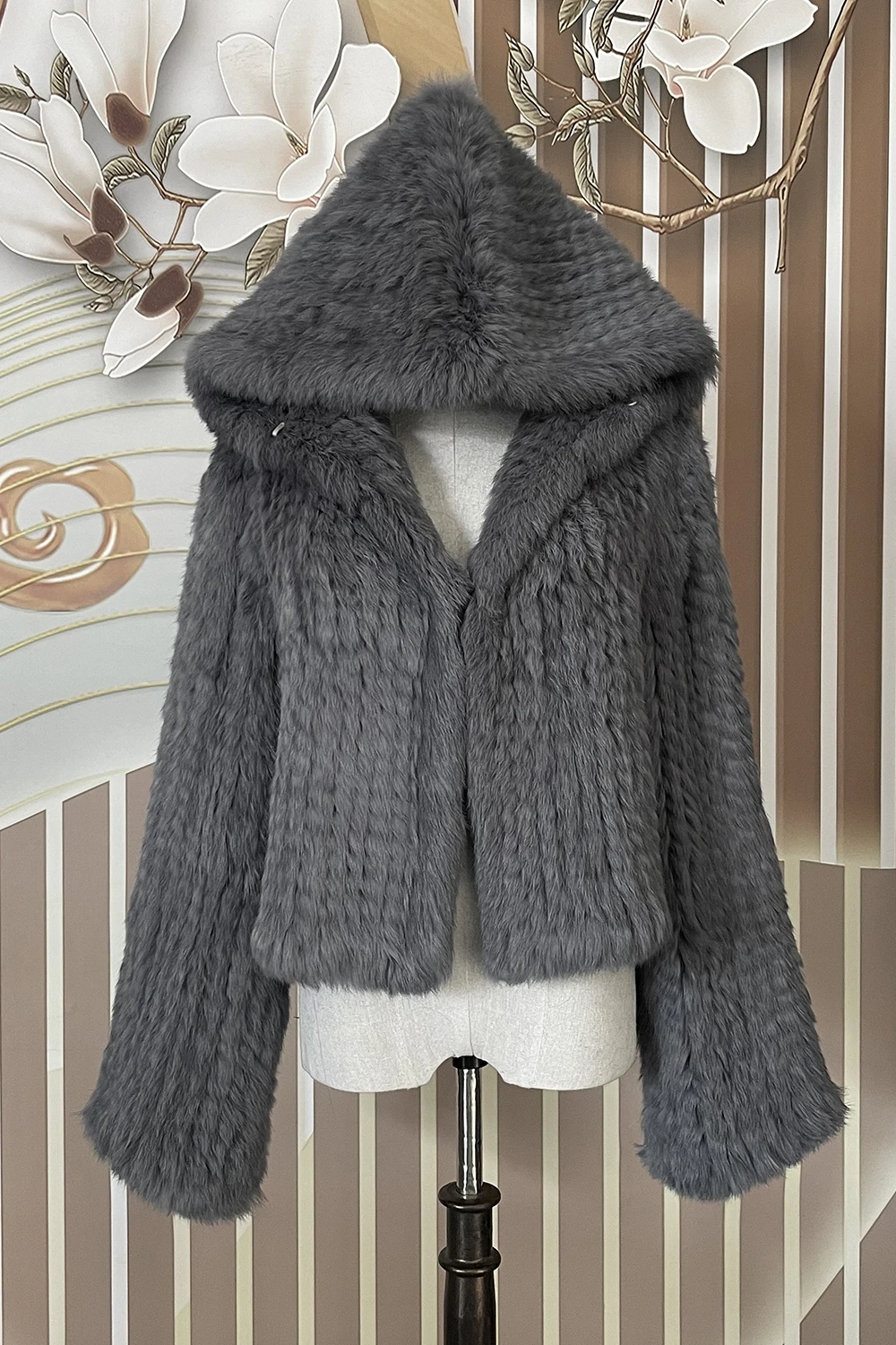 Imagem -06 - Mppm Natural Rabbit Fur Cabolsa de Malha para as Mulheres Moda Mangas Compridas Real Rabbit Fur Jacket Outwear Cabolsa de Pele de Inverno