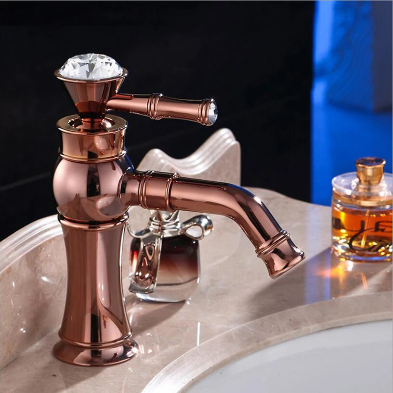 Rose Gold Deck Mounted Single Handle Counter top Basin Faucet, Antique Brass Hot and Cold Water Bathroom Mixer Taps ORB basin