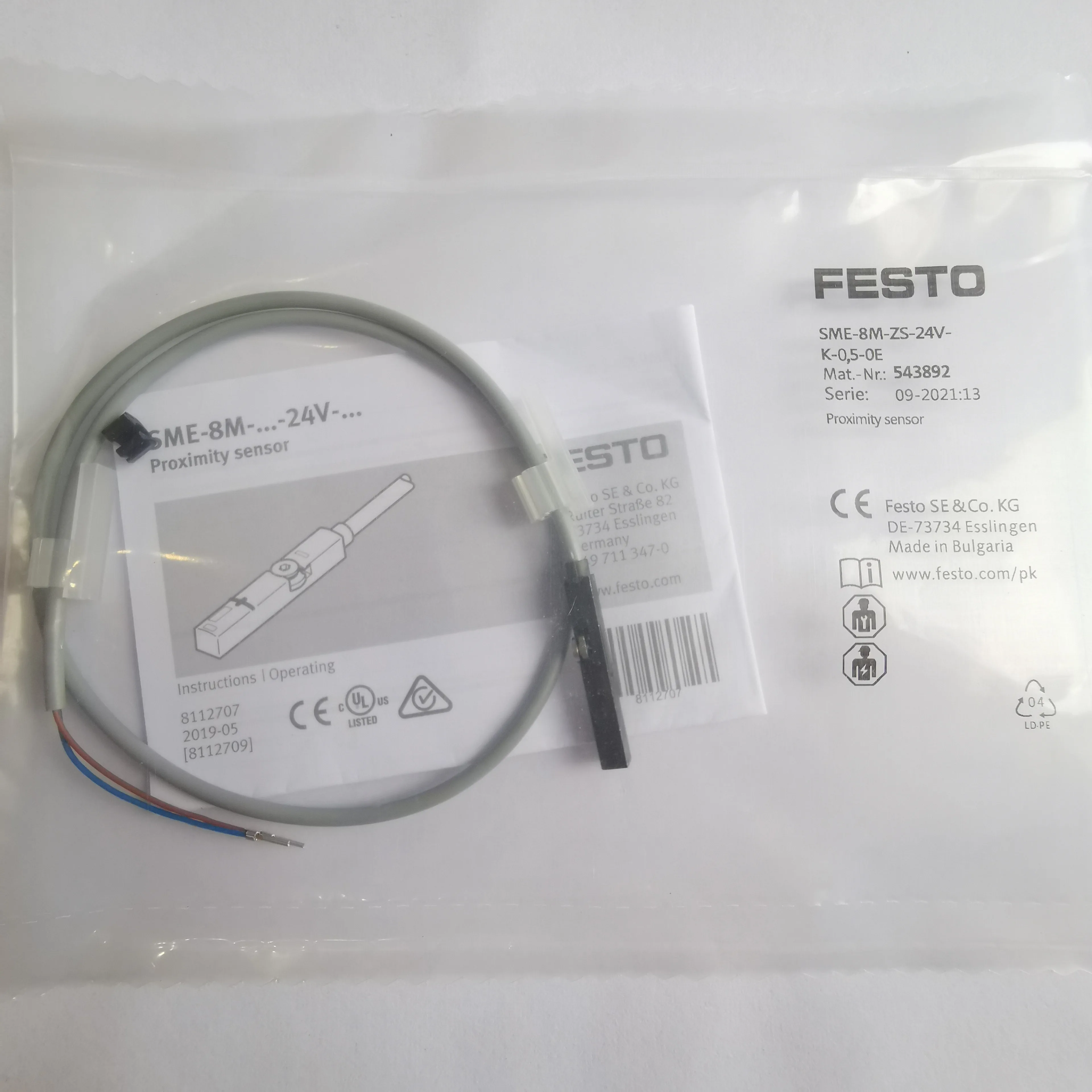 

Festo Sme-8m-zs-24v-k-0.5-oe 543892 (2-core 0.5m wire length) proximity switch Magnetic sensor