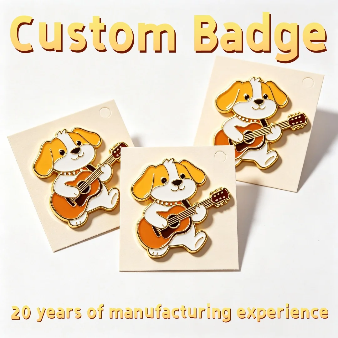 Custom Badge Pin Cute Guitar Dog Enamel Pin Custom Metal Animal Lapel Brooch Backpack Clothing Decor Gift
