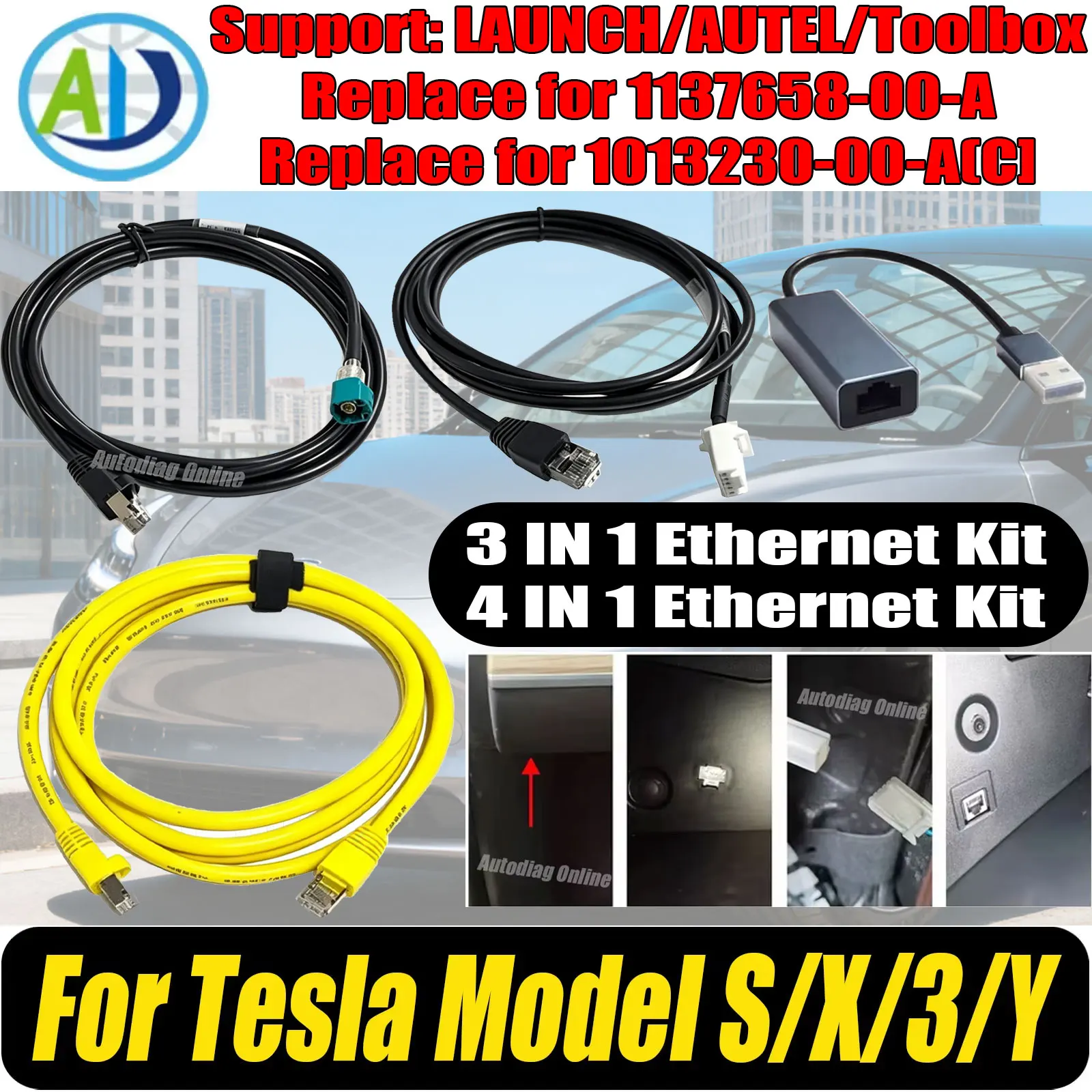 Ethernet Adapter for Tesla Model 3/Y Coding Ethernet Diagnostic Connect for LAUNCH/AUTEL/Toolbox ENET Cable for Tesla Model X/S