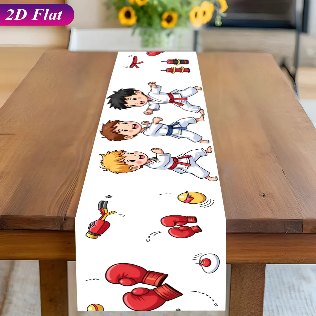 2D Flat Boxing Karate Equipment Print Table Runner Polyester Rectangular Table Flag Decor For Banquet Holiday Event Seasonal Tab