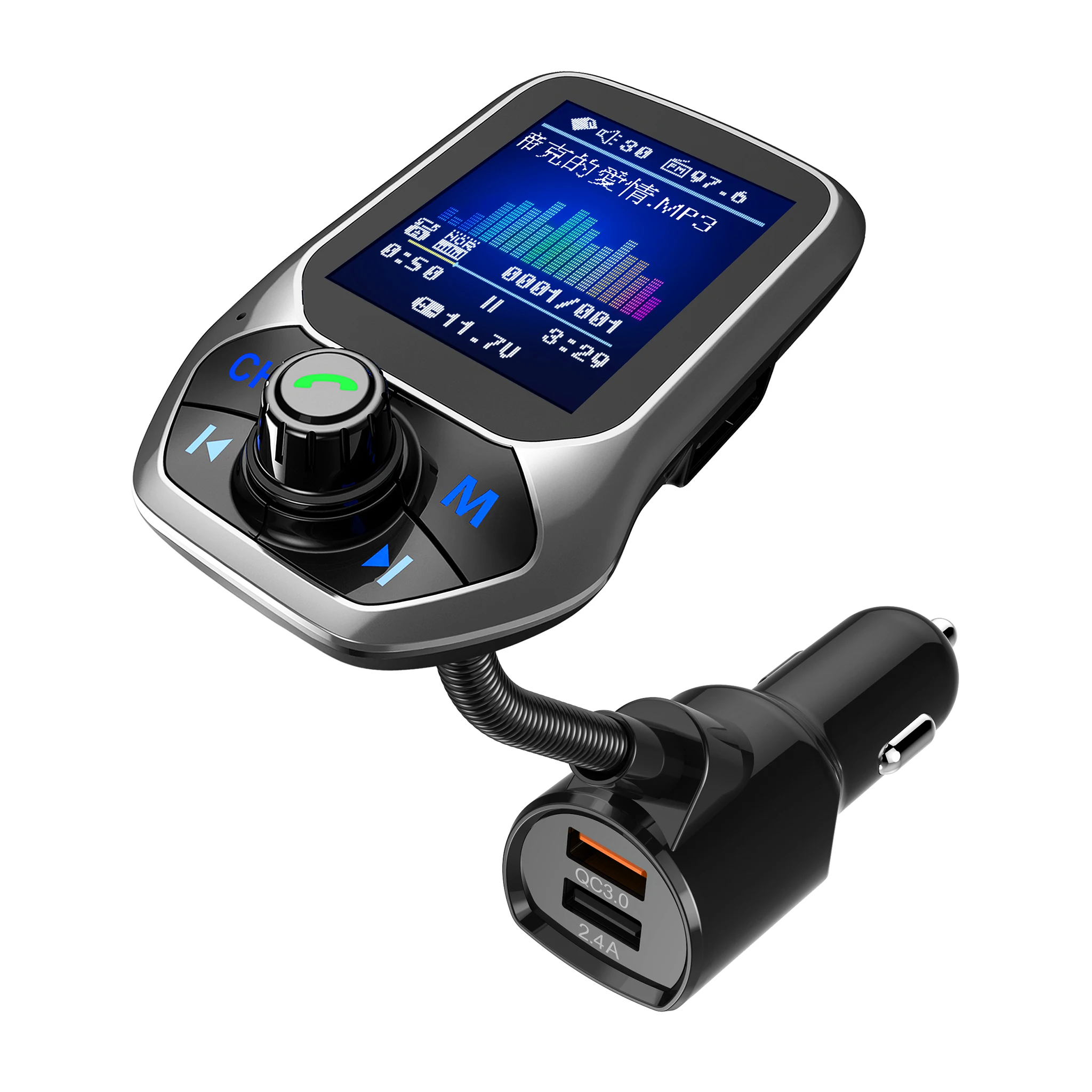 

USB Quick car Charge T43 Bluetooth 5.0 FM Transmitter MP3 Music Player 1.8inch TFT Color Display Bluetooth Car Kit Handsfree