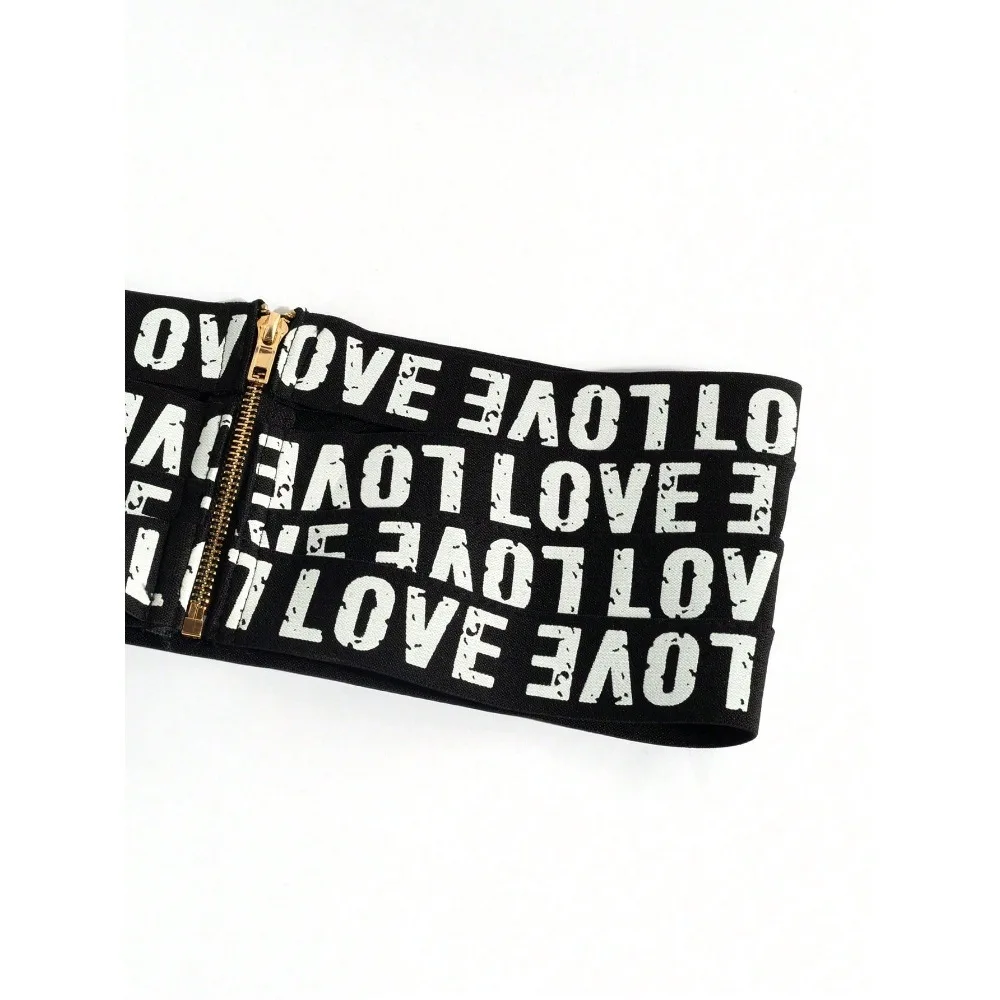 女性のシックなファッションレタープリントクロップドベルトユニークな衣装ペア