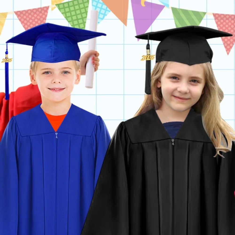Doctoral Costume Graduation Gown Primary School Solid Color Children Academic Robe Student Kindergarten