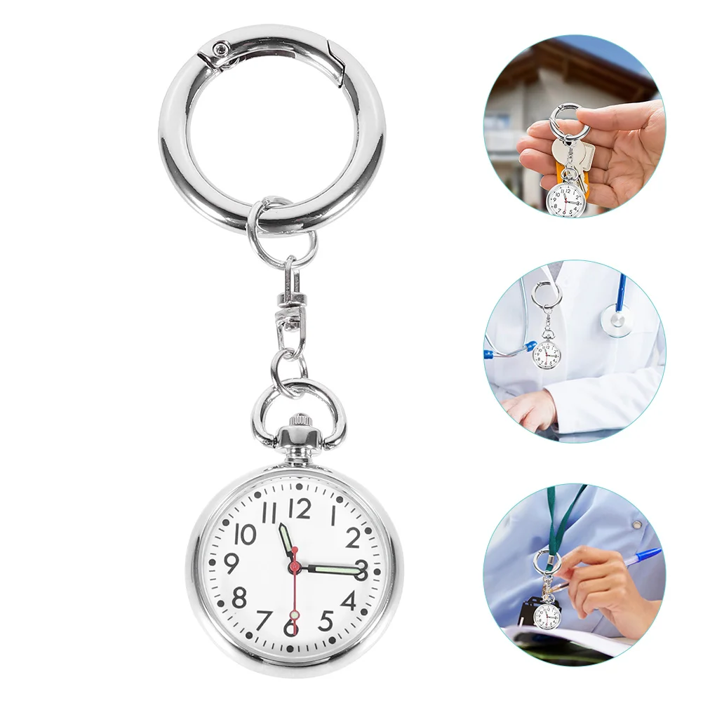

2pcs Nurse Watch Keychain Timing Watches Silver Zinc Alloy Chic Lapel Pin Watch for Women Men Student Exam Decor Doctor
