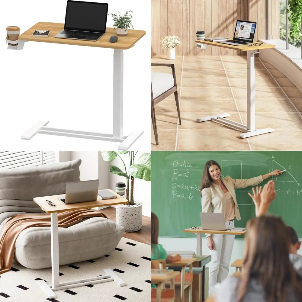

Adjustable Height Mobile Standing Desk with Pneumatic Laptop Cart and Hidden Wheels