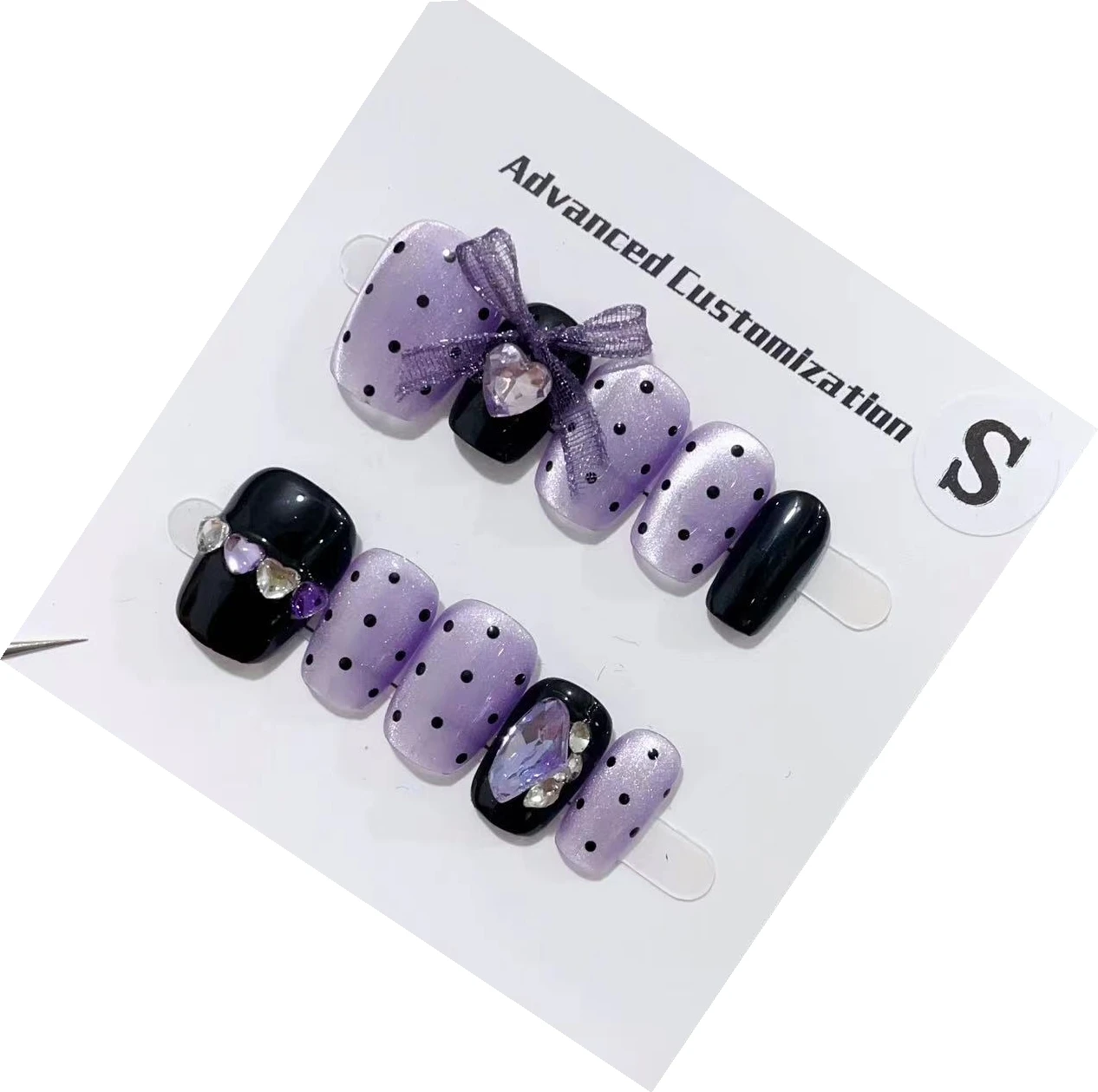 Emmabeauty Purple Bowknot Detachable Reusable High-Quality Elegant Luxurious Whitening Handmade Press On Nails.No.C763