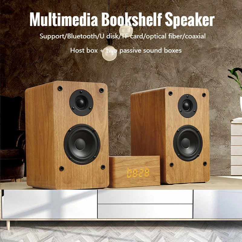 Sound bar TV 2.1CH Home Theater System Retro Wooden Wireless Bluetooth 5.0 Speakers Hifi Subwoofer Stereo boombox with Clock