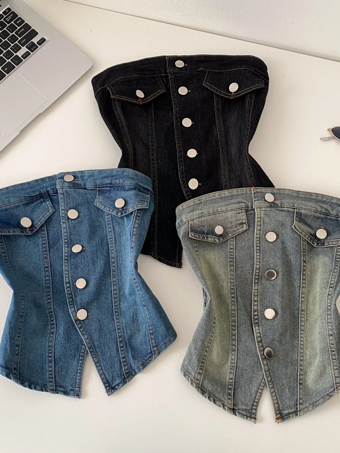 Slim Fit Short Denim Crop Top Women's Spring 2026 Single Button Casual Outerwear Vest Fashion Commute Style Splice Element