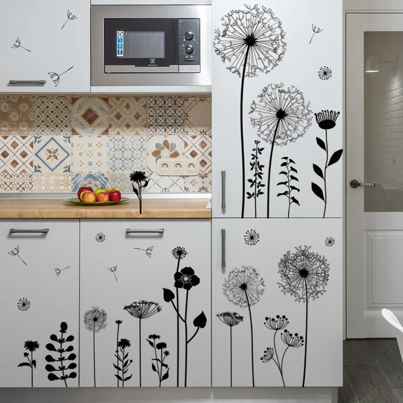 Black Dandelion Wallpaper Wall Sticker DIY Background Wall Living Room Bedroom Home Decoration Sticker Waterproof Antifouling