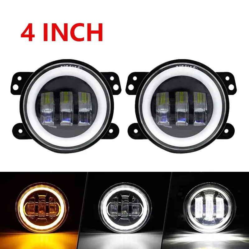 60W 4 Inch LED Fog Lights Car Driving Lights With White Halo Ring DRL Amber Turn Signal Lamp for Jeep Wrangler JK TJ Dodge