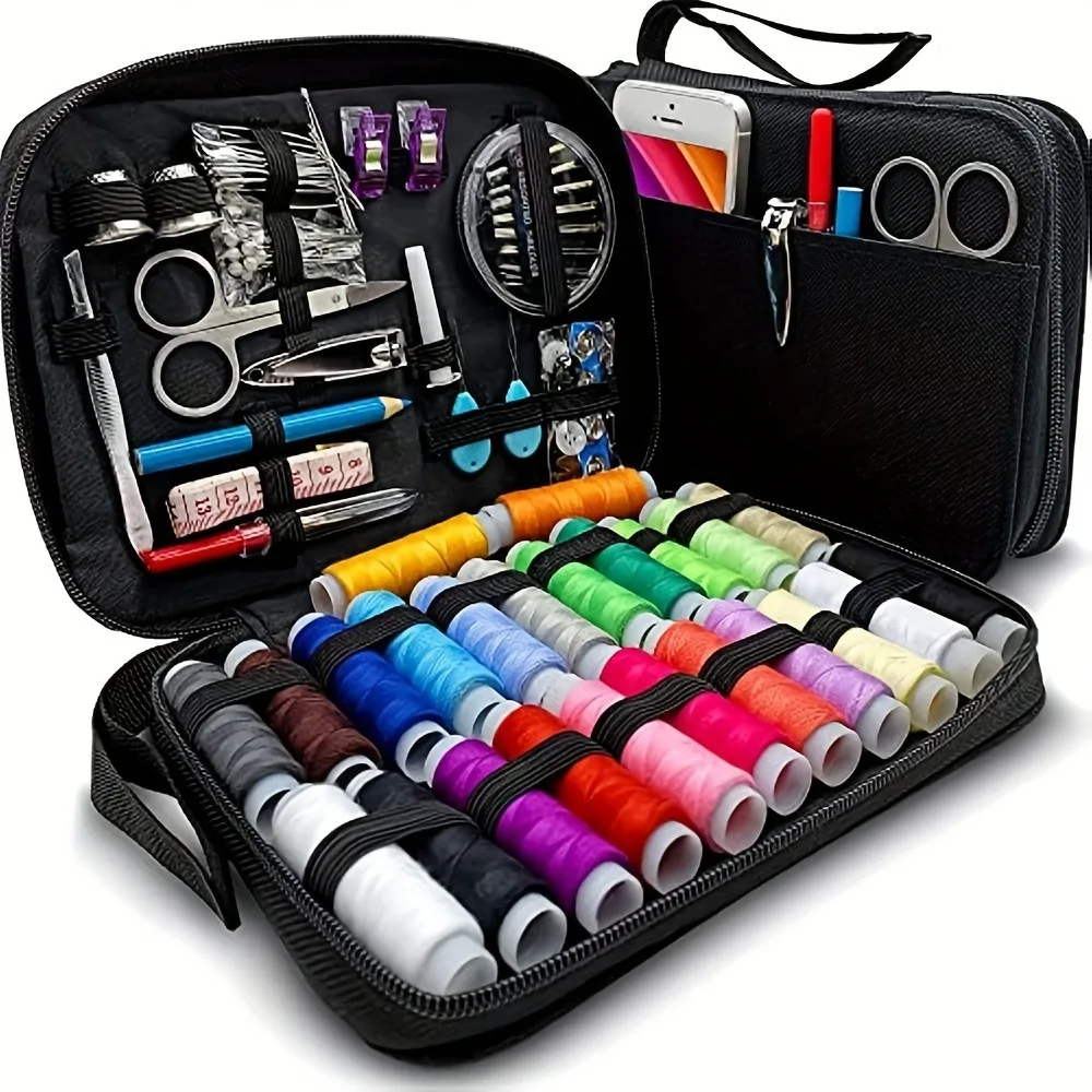 97pcs Portable Sewing Kit for Adults Travel Complete Sewing Supplies Set with Color Thread Spools Scissors Needles Tape Measure Thimble Storage Case DIY Mending Repair Kit for Home Travel Emergency