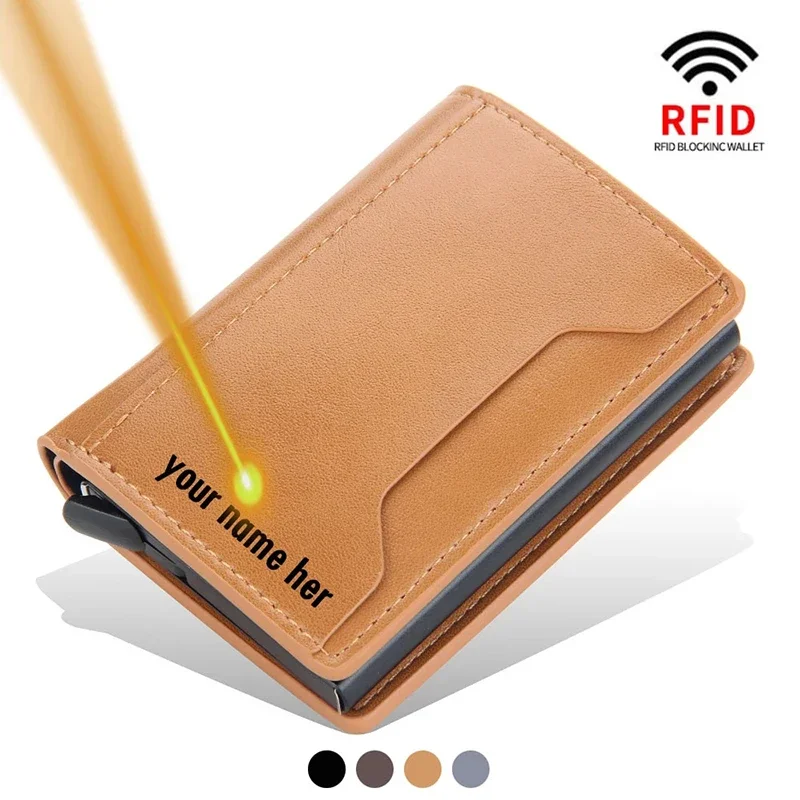 2025 Anti Rfid Card Holder Case Men Wallets Business Id Credit Bank Cardholder Bag Male Slim Metal Leather Smart Magic Wallet